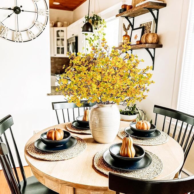 Uieke 30Pcs Artificial Fall Flowers Babys Breath Flower Bulk Fake Orange Silk Flowers Artificial Gypsophila Bouquet Floral for Home Festival Wedding Party Décor
