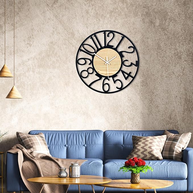 20inch/50cm Large Wall Clocks for Living Room Decor Modern Silent Non Ticking Clocks for Dining Room,Bedroom,Kitchen Battery Operated Wood Big Clock (Wooden Arabic Numerals, 20 inches)