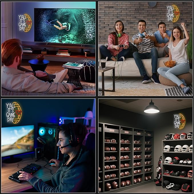 LED Neon Sign for Wall Decor, Y'ALL Its Game Day FootballNeon Light, USB Powered Dimmable, 5V/2A, 16.5"x12.2" for Home, Party, Gift, Office, Bedroom, Football Lover