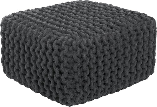 COTTON CRAFT Braided Footrest - Handknitted Cotton Cord Dori Foot Stool Ottoman - Low Floor Pouf - Lightweight Portable - Small Spaces Living Room Bedroom Entryway Under Desk - 14 x 8 Square - Grey
