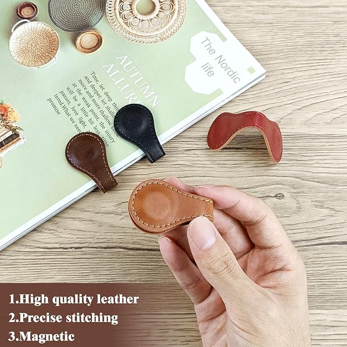 Magnetic Bookmark, 4Pcs Personalized Leather Retro Bookmark Magnetic Page Markers for Book Lovers, Readers, Kids