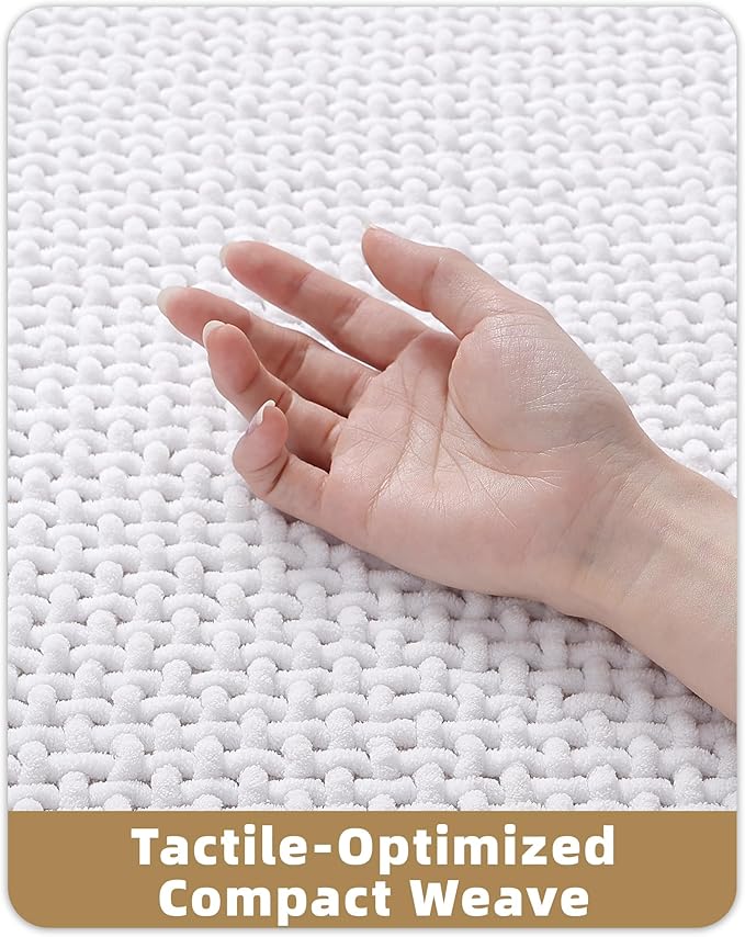 Color&Geometry Chenille Pile Small Bathroom Rugs Upgraded Denser, 16"x24" Non Slip Absorbent White Bath Mats for Bathroom Thin Fit Under Door, Washable Quick Dry