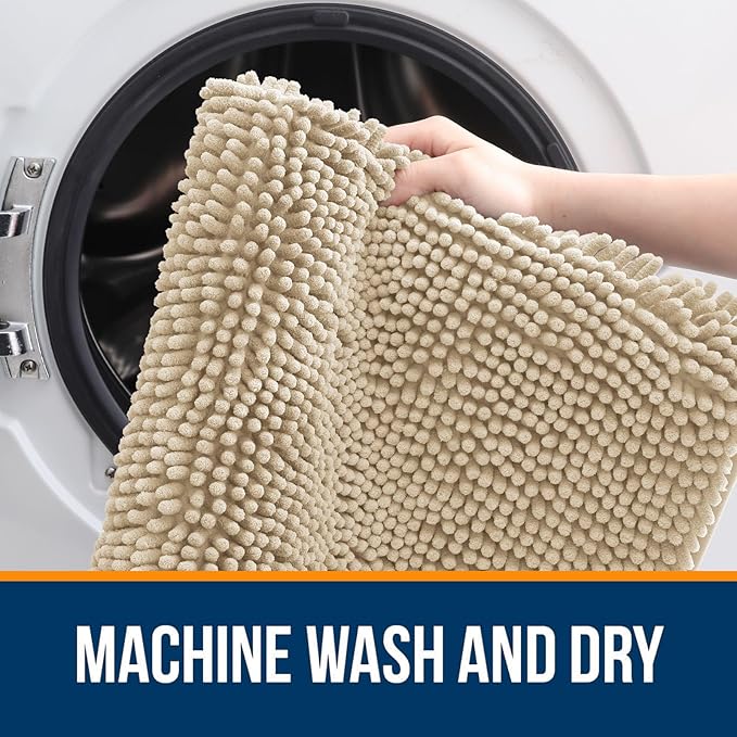 OLANLY Bathroom Rugs 59x24, Extra Soft Absorbent Chenille Bath Rugs, Rubber Backing Quick Dry, Machine Washable Bath Mats for Bathroom Floor, Tub and Shower, Home Decor Accessories, Beige