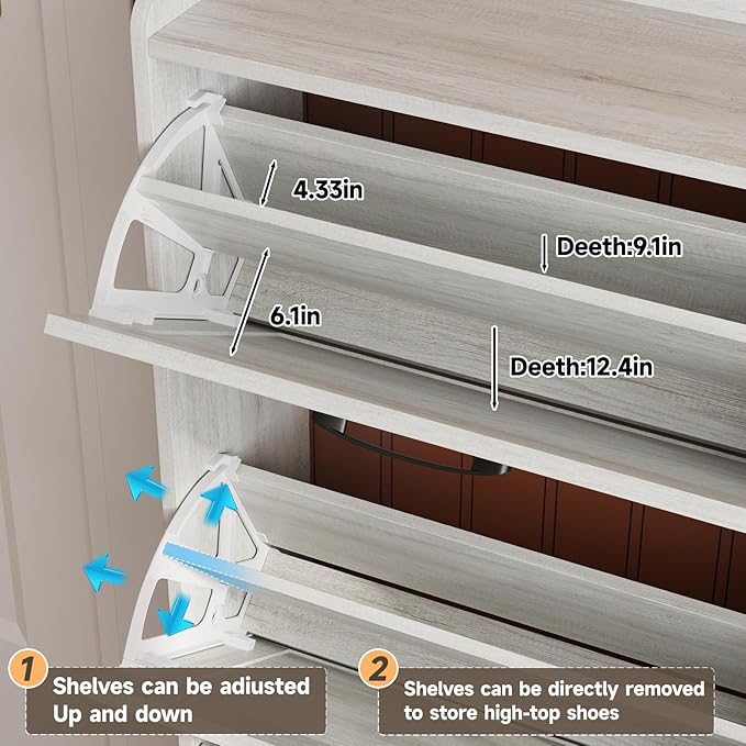 Maupvit Large Shoe Storage Cabinet with 6 Flip Drawers, Freestanding Shoe Organizer with Metal Handles for Entryway, Narrow Shoe Rack Cabinet, Beige