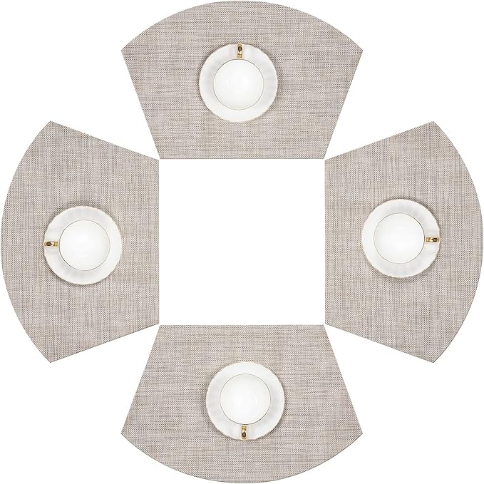 SHACOS Small Round Table Placemats Wedge Shaped Placemats Set of 4 Heat Resistant Wipe Clean Indoor Outdoor (4, Beige White Black)
