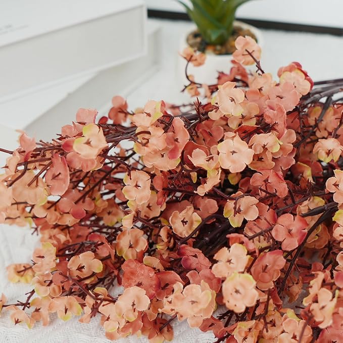 AILANDA Babys Breath Artificial Flowers Fall Faux Gypsophila Bouquet Real Touch Fake Silk Flowers for Fall Home Decor Indoor Wedding Floral Arrangement Party Autumn Table (6PCS, Dusty Pink+Khaki)
