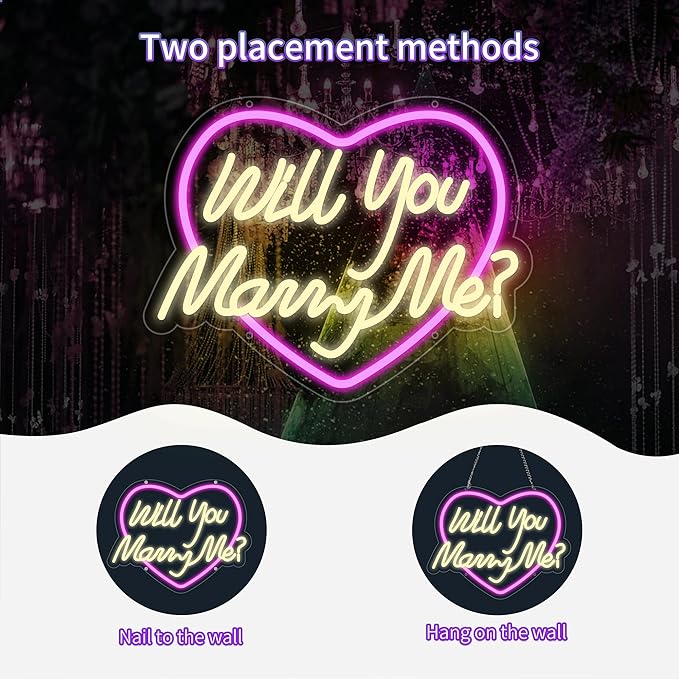 Will You Marry Me Neon Signs for Wall Decor, Marry Me Neon Lights Gift for Girls, Proposal Led Neon Sign for Wedding Party Birthday Gift