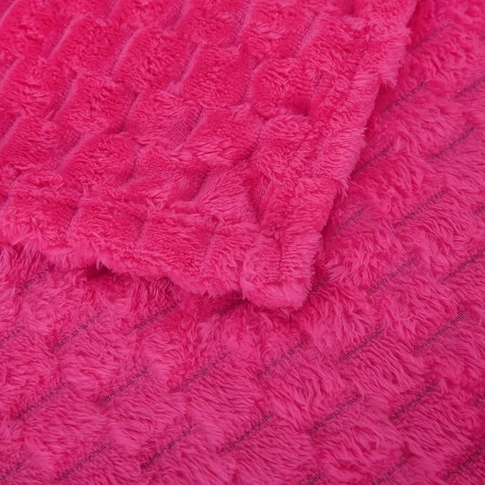 Puncuntex Hot Pink Throw Blanket 108"×90" inches Fuzzy 3D Jacquard Decorative Flannel Fleece Super Soft Plush Cozy Blanket for Couch Sofa Chair Lightweight