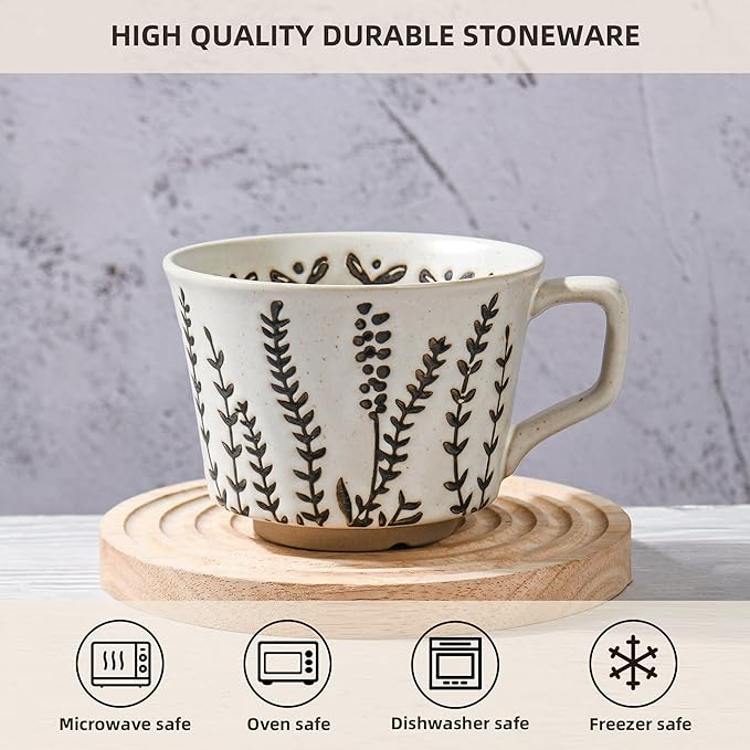 Ceramic Coffee Mug, 12 oz Novelty Unique Teacup with Large Handle, Stoneware Cup for Tea Mocha Latte Cappuccino Espresso (Leaf)
