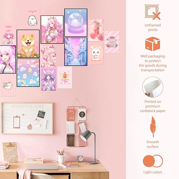 97 Decor Kawaii Wall Art Poster - Cute Anime Room Decor Aesthetic Collage for Bedroom, Dormitory, Kids Room (8x10 UNFRAMED)