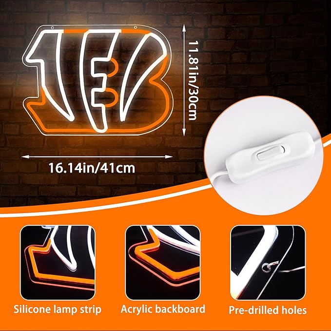 Neon Signs for Wall Decor Football Neon Light for Sports Fans Neon Sign for Man Cave Decor Football Team Neon for Club Garage Gamer Room Bar Birthday Gifts Size 16.1 * 11.8In(ZYLD131)