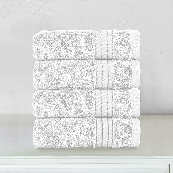 Elegant Comfort Premium Turkish Cotton 4 Pack Hand Towel Set - 16 x 28 inch, Luxurious Hotel Spa Quality 100% Turkish Cotton 4PC Hand Towel Set - Highly Absorbent - Soft Bathroom Towels, White/Gray