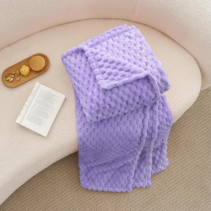 BEDELITE Jacquard Blanket - 3D Fleece Decorative Lavender King Size Throw, Super Soft and Cozy Warm Fuzzy Blanket All Seasons Suitable, 108x90Inches