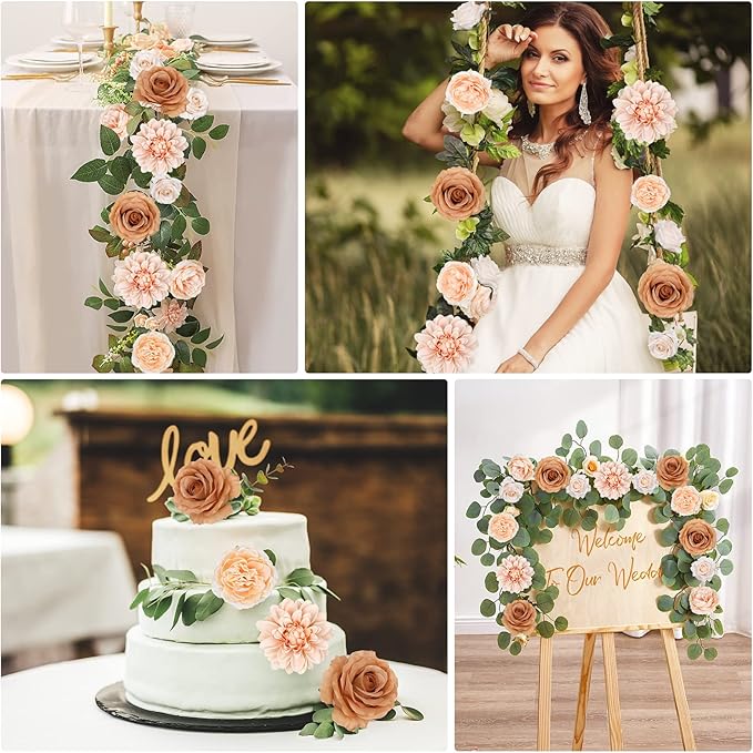 AmyHomie Champagne Nude Artificial Flowers Combo Silk Mix Peony Rose Daisy Fake Flowers w/Stem for DIY Wedding Bouquets Centerpieces Arrangements Table Decor Party Bridal Baby Shower Home Decor