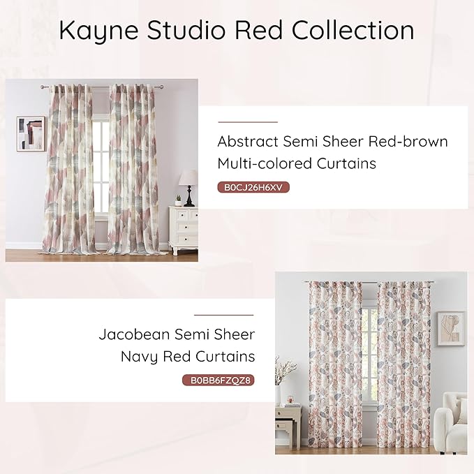 Kayne Studio Red Tan Boho Semi Sheer Curtains for Living Room Watercolor Abstract Pattern Light Filtering Drapes, 84 Inches Long Colorful Window Panels,Backtab Rod Pocket,52W x 84L Brown,2 Panels