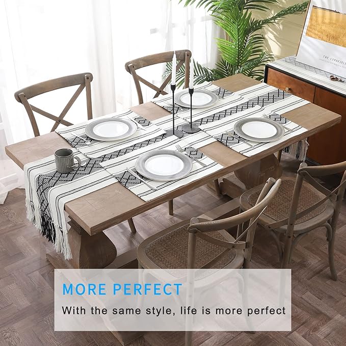 LUFEIJIASHI Elegant Thick placemats for Dining Table Decor Farmhouse Heat Resistant Table Place mats Set of 6 Quality Woven Cloth Placemats Washable Dinner mats (Black, 6)