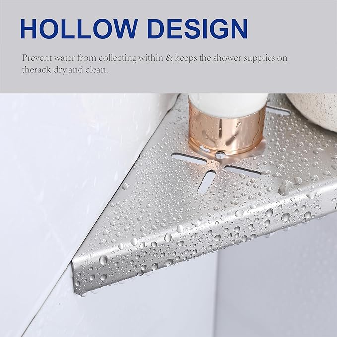 8" Corner Shower Shelf, 2-Pack Shower Shelves SUS304 Stainless Steel Bathroom Shelves for Tile Walls, Recessed Corner Shelf Organizer Rack, No Drilling (Brushed)