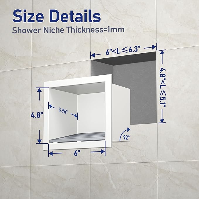 Shower Niche, 304 Stainless Steel Shower Stool for Bathroom, Recessed Shower Footrest w/Over Mount Installation, No Tile Needed (Matte White, 4.8''x6'')