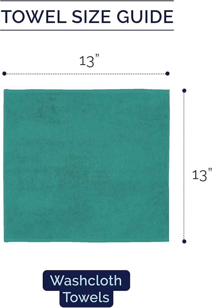 Elegant Comfort Premium Turkish Cotton 6 Pack Washcloths Set - 13 x 13 inch, Luxurious Hotel Spa Quality 100% Turkish Cotton 6PC Washcloth Set - Highly Absorbent - Soft Bathroom Towels, Turquoise