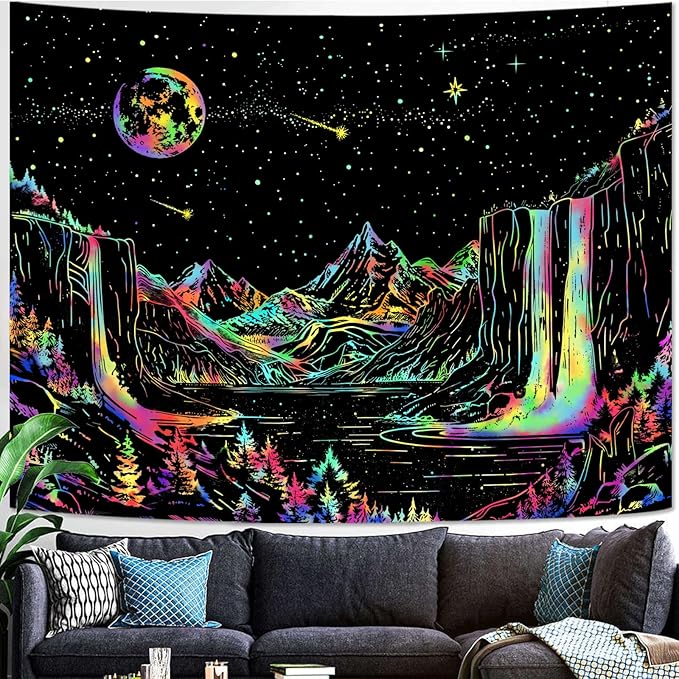Lunerfex Starry Mountain Blacklight Wall Tapestry - Celestial Landscape Wall Hanging for Bedroom and Living Room Decor - 3648 Inches