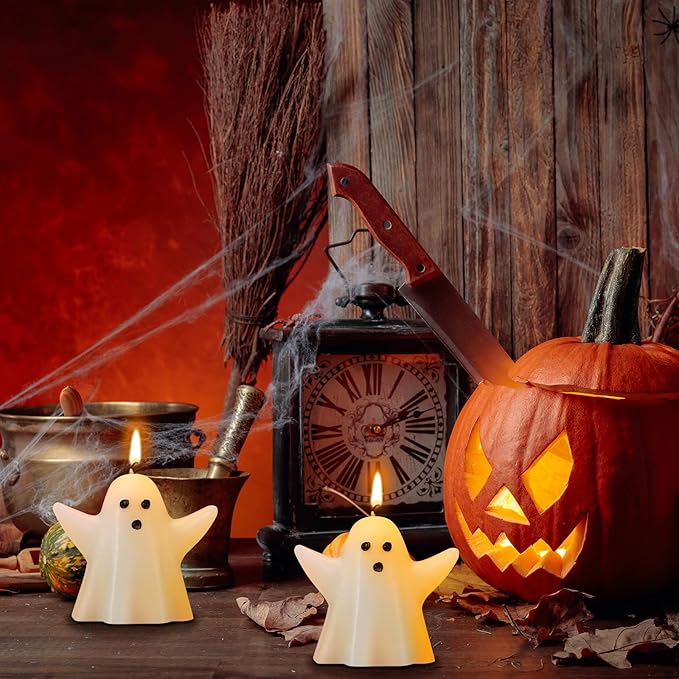 Jutom 10 Pieces Spooky Ghost Candles for Halloween Party Decor
