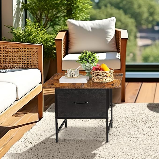 smusei Small Coffee Tables for Living Room Square Coffee Table with 2 Storage Drawers Farmhouse Center Table Tea Table for Living Room Bedroom Small Spaces Guest Room Balcony, Rustic Brown