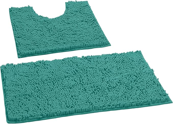 LuxUrux Bathroom Rugs Sets 2 Piece: Quick Dry, Soft Plush Anti-Slip, Super Absorbent. Includes Rectangular (31x20 inches) & U-Shaped Toilet Mat (20x20 inches) | Turquoise