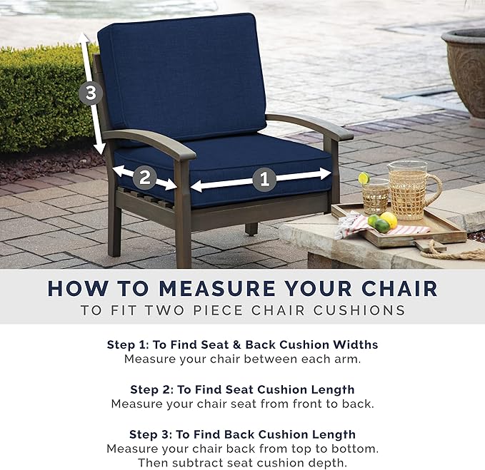 Arden Outdoor Dining Chair Cushion, 20 in x 20 in, Weather-Proof, Rain-Proof, Fade Resistant Patio Cushion for Patio, Dining, or Rocking Chairs 20 x 20, Blue Shibori Stripe