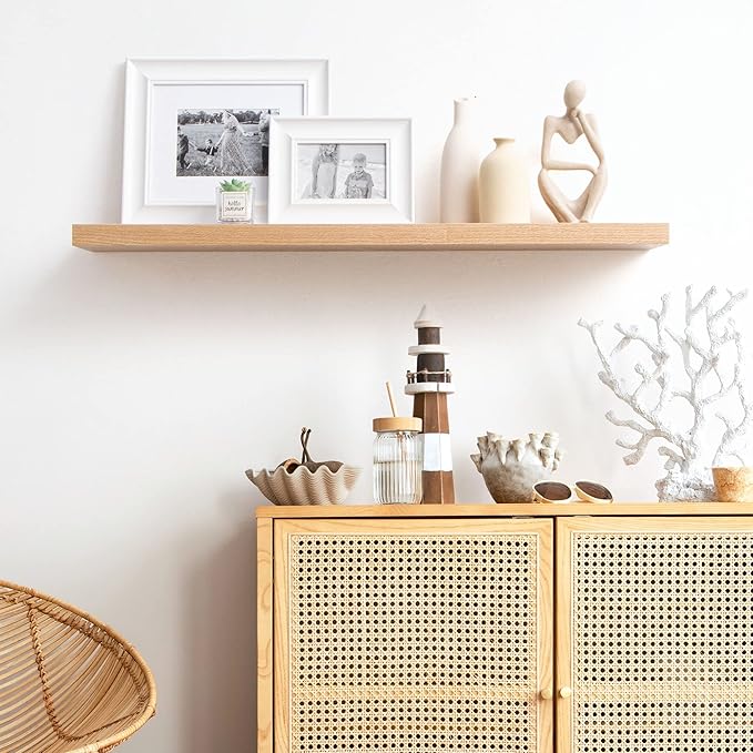 Floating Shelves 36 x 8 Inch, Rustic Wood Floating Shelves for Home Decor, 8 Inch Deep Wall Shelves for Storage & Display, 8 Deep Floating Shelf for Living Room, Bedroom, Kitchen, Natural Oak Color