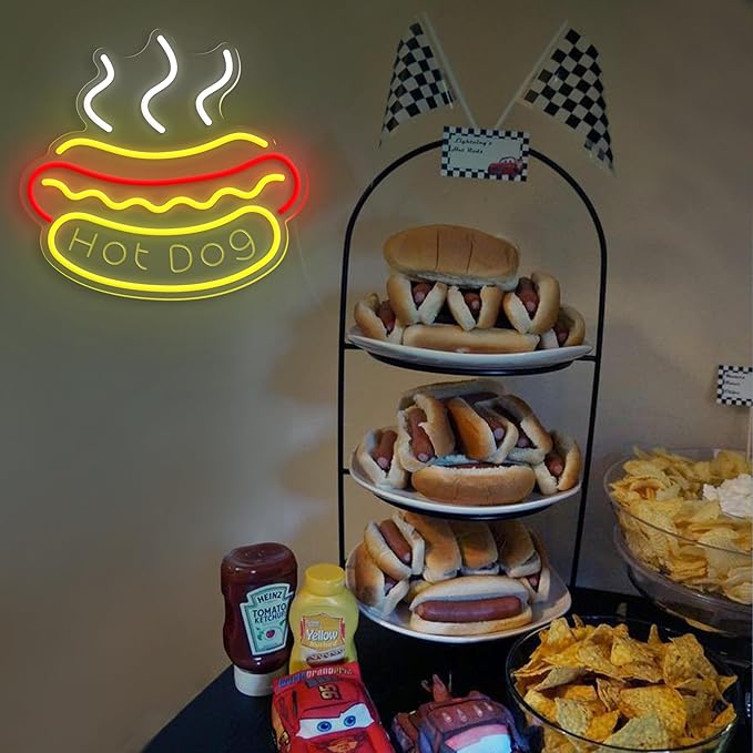 Hot Dog Neon Sign Dimmable Light up Hot Dog Led Business Signs Suitable for Fast Food Shops Bar Restaurant Decor Christmas Birthday Party Gift USB Powered Food Neon Lights