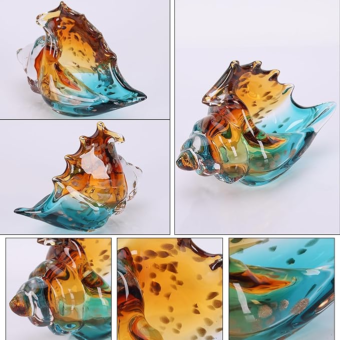 Sea Glass Art Figurines Hand Blown Conch Shell Sculpture, Green Sea Glass Decor Creative Conch Seashell Statue - For Coastal Room Decor Knick Knacks Home Decor Kitchen Decorations Above Cabinets
