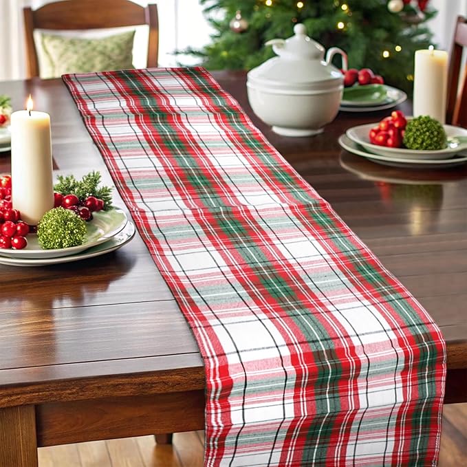 Urban Villa Christmas Table Runner Christ Check Table Runner 14”x72” 100% Cotton Over Sized Runner Heavier Quality Table Runner for Christmas Celebrations Dining Wedding Dinner Parties Everyday Use