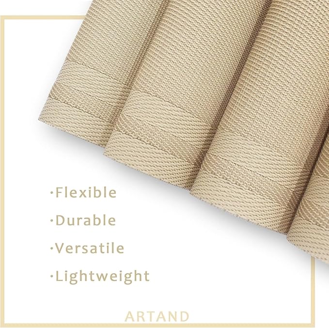 DACHUI Placemats Set of 6, Linen Look Woven Place Mats, Water Resistant, Heat Resistant, Washable, Durable Table Mats (Beige)