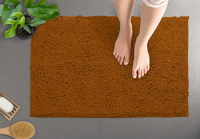 LuxUrux 2-Piece Bathroom Rug Set - Ultra-Plush Chenille Mats, Includes Runner Rug, Soft, Absorbent, Non-Slip & Stylish (27x47 & 16x24 inches, Pumpkin)