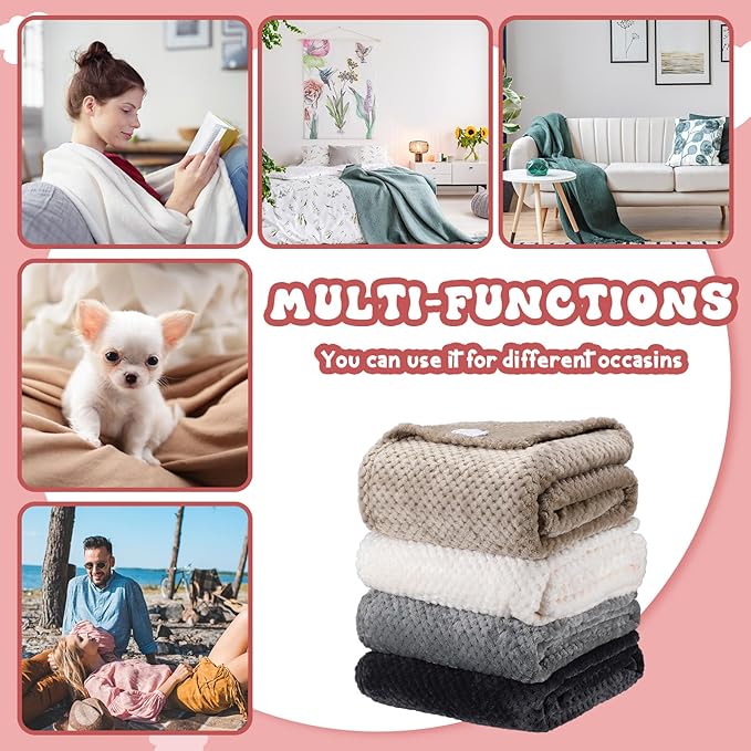 Newwiee 4 Pcs Flanne Fleece Throw Blanket for Bed Couch Large 3D Waffle Textured Soft Blanket Winter Warm Lightweight No Shedding No Pilling Decorative Throw, 50x60 Inch(Neutral Color)