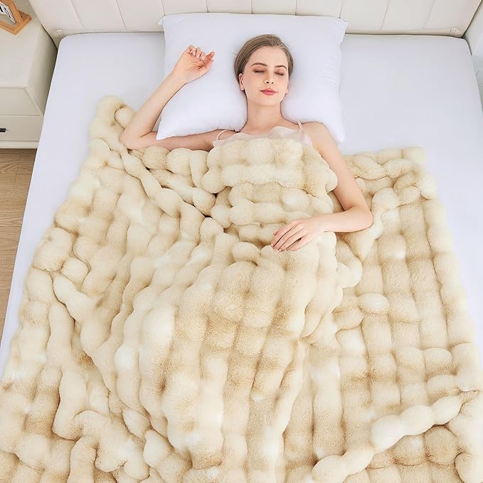 Tie-dye Camel Fuzzy Ultra Soft Bed Comfy Blanket 60x80 Cozy Faux Fur Throw Blanket for Living Room Thick Fluffy Furry Blanket Home Gifts 860 GSM