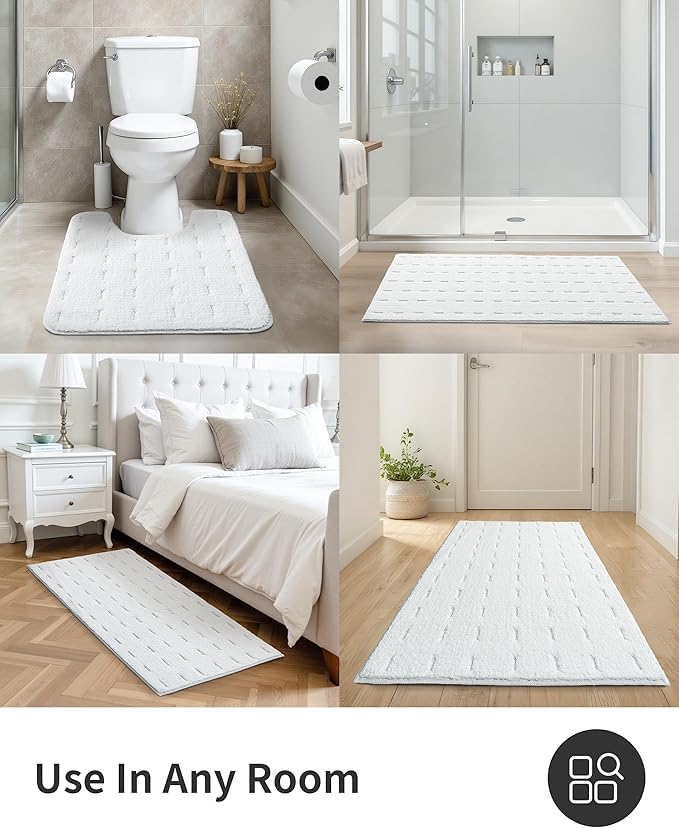 ILANGO White Bathroom Rugs Sets 2 Piece, Soft Shaggy Bath Rugs Non Slip Washable, Absorbent Bathroom Accessories Bath Mats for Floor, Tub and Shower 17" x 24" + 24" x 36"