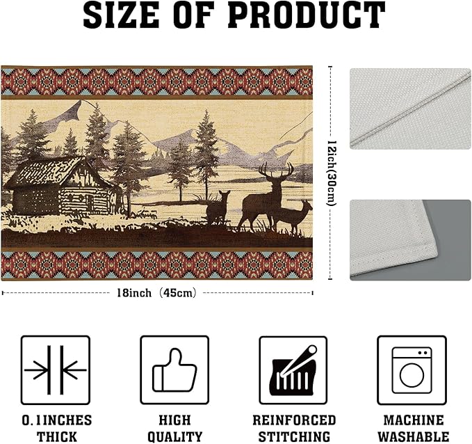 Vintage Bear Moose Placemats Set of 4 Rustic Farmhouse Wild Animal Heat Resistant Table Mat 12x18 Inch Country Cabin Forest Kitchen Mats for Party Dining Table