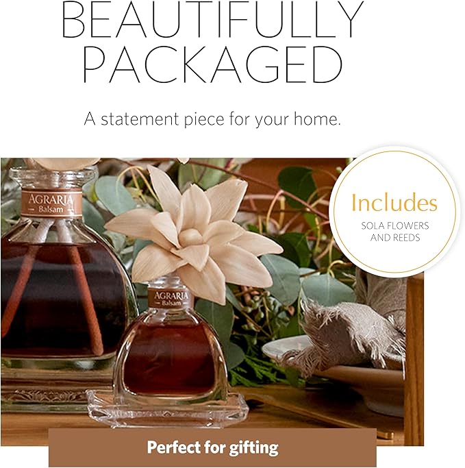 AGRARIA PetiteEssence Flower and Reed Diffuser Set, Hand Crafted Sola Flower Botanical Home Fragrance Diffuser, Scented Oil Reed Diffuser, Flower and Reed Diffuser Gift Set for All Occasions