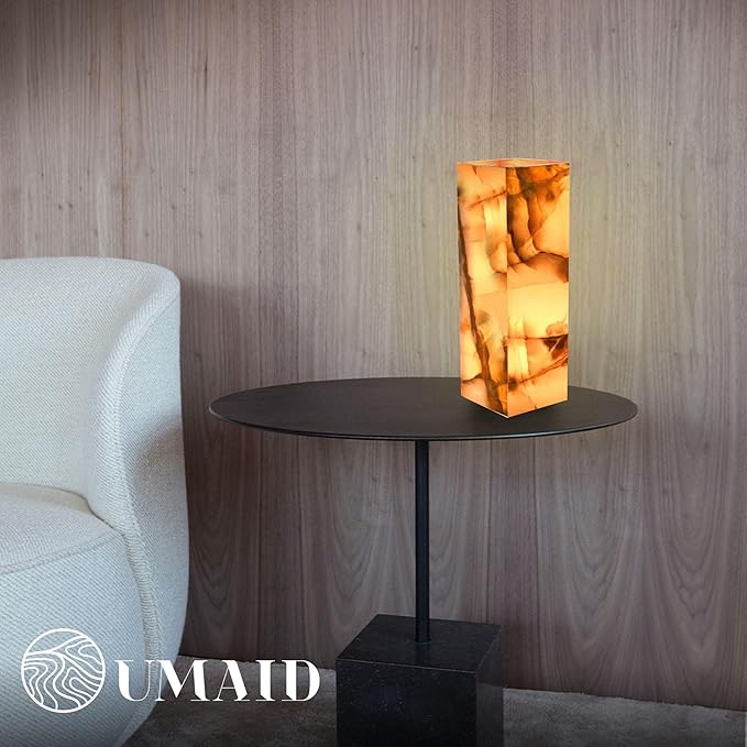 UMAID Father's Day Gifts for Dad Handcrafted Onyx Marble Table Lamp with Warm Amber Glow, Dimmable Cord & Bulb, Modern Home Decor for Bedroom, Desk, Office, Living Room, or Bedside - Luxury Touch