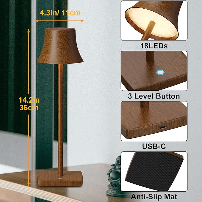 SAKRINGT 2 Pack LED Cordless Table Lamps Rechargeable,5000mAh Battery Operated Table Light,3 Color Stepless Dimming,Portable Small Table Lamp for Patio Restaurant Outdoor