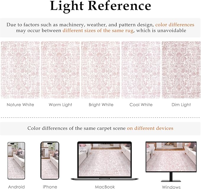 Pink Area Rug 8x10 Machine Washable Large Vintage Living Room Distressed Non Slip Carpet Traditional Indoor Bedroom Retro Floral Accent Throw Rug for Office Kitchen Dining Room