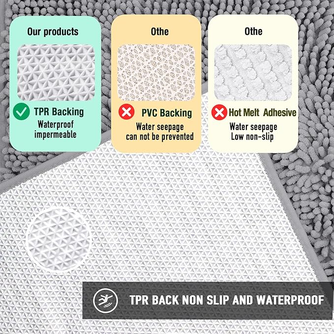 Bathroom Rugs Mat 56x24 Non Slip Chenille Bath Mats Bath Rugs for Bathroom Shower Gray