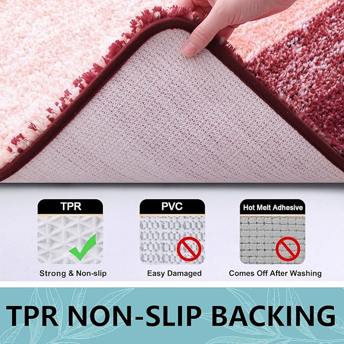 Arotive Microfiber Bathroom Rugs, Shaggy Soft and Absorbent Bath Rug, Non-Slip, Thick Plush Machine Washable Dry Bath Mats for Bathroom, Tub and Shower, 24x16, Burgundy