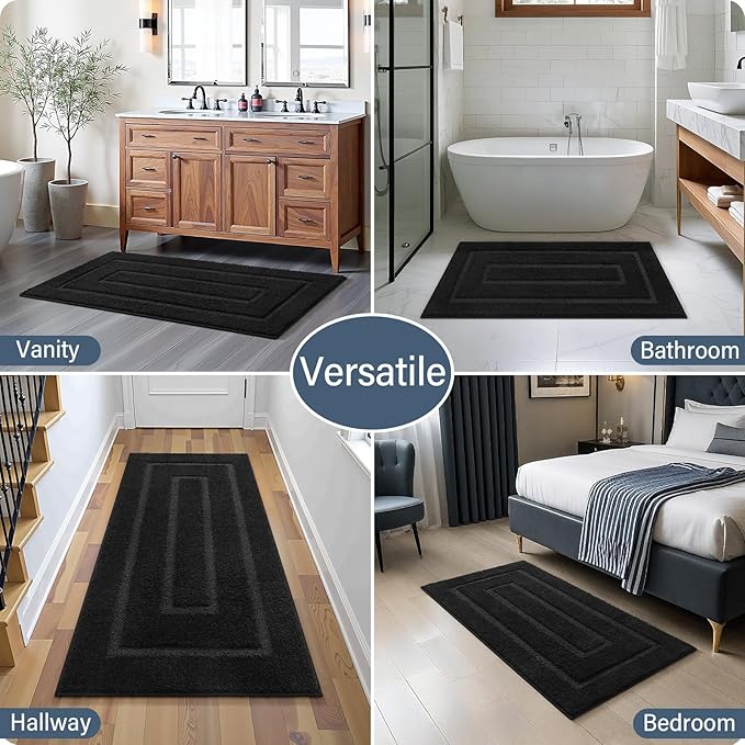 HOMORE Bathroom Rug 24x48 Inch Soft Absorbent Bathroom Runner Rug, Washable Bath Runner Rugs for Long Non Slip Bath Mat for Shower Tub,Black