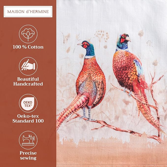 Maison d' Hermine Placemats Set of 4 100% Cotton Washable Cloth Place Mats, Reusable Table Mats for Kitchen Dining Decoration, Party, Wedding, Restaurant (Faisan D'Automne, 13" x 19")