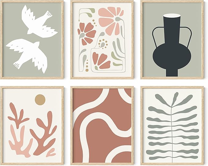 HAUS AND HUES Boho Pictures Wall Decor - Mid Century Modern Wall Art, Neutral Aesthetic, Botanical Wall Art Framed, Coral Artwork Wall Decor, Gallery Wall Frame Set (Framed Beige 11x14)