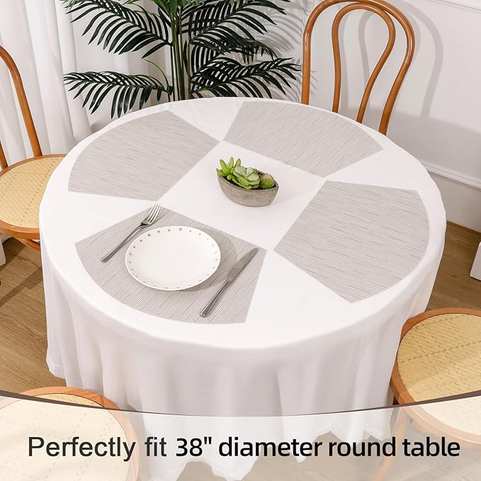 SHACOS Wedge Placemats for Small Round Table Set of 4 Woven Vinyl PVC Placemats Heat Resistant Wipeable Indoor Outdoor Table Mats (4, Beige)