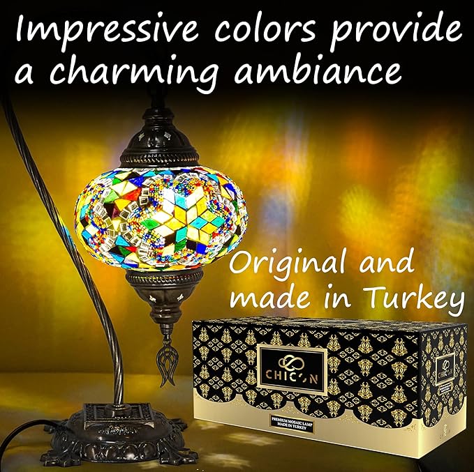 CHICON Handmade Mosaic Tiffany Boho Lamp | Genuine Glass Mosaic | A Piece of Art in Unique Moroccan Bohemian Small Table Lamp - SWAN Flower Mix