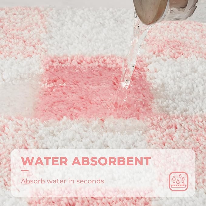 GRANNY SAYS Checkered Pink Bathroom Rugs, 36" x 24", Fluffy Rug, Absorbent Microfiber Ultra Soft Bath Mat Washable, Non-Slip Bath Mats for Bathroom, Cute Floor Mat for Tub, Shower, Bedroom